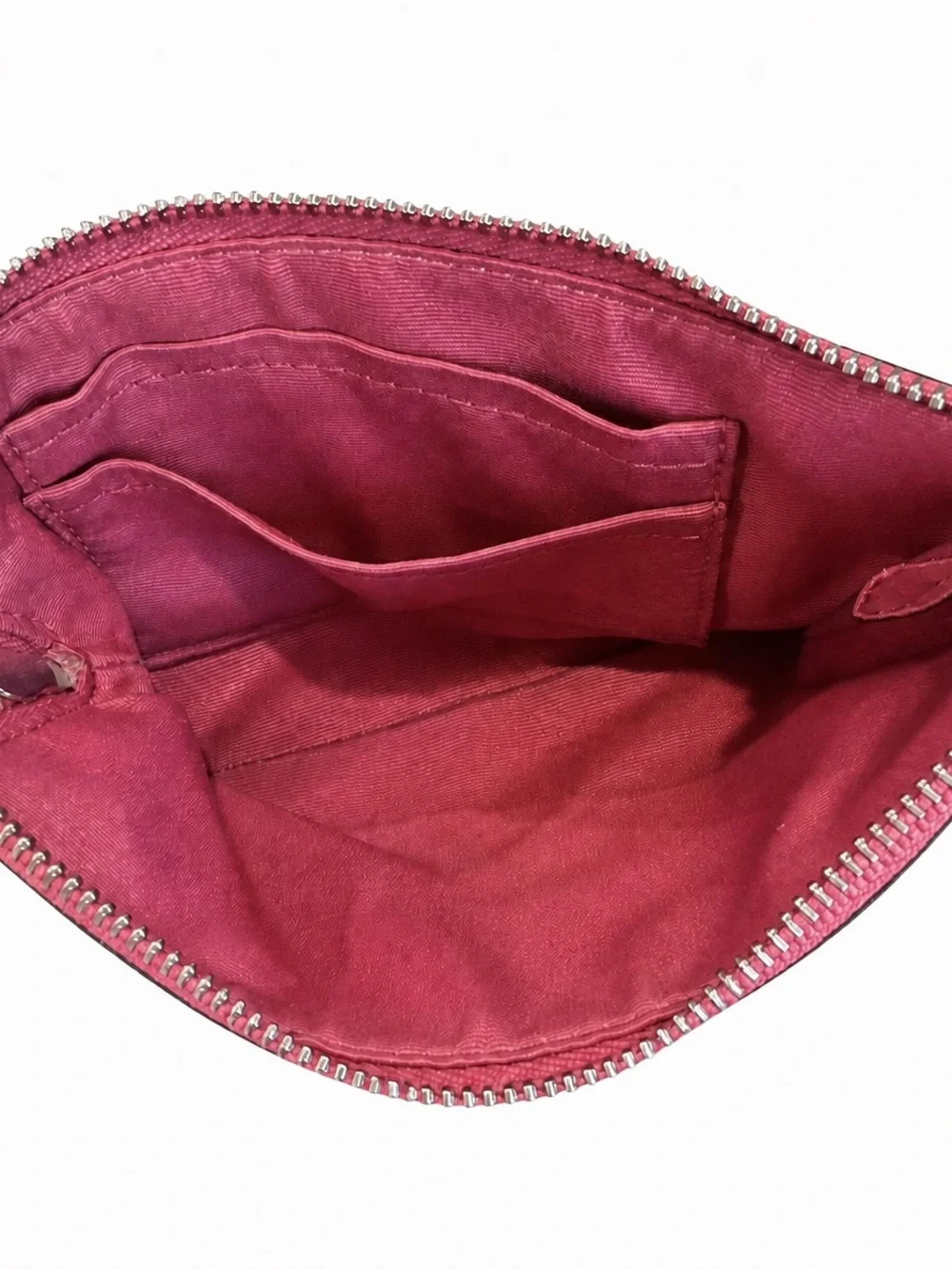 Coach Pink Crossgrain Leather Corner Zip Wristlet Wallet Hot Bright Pink